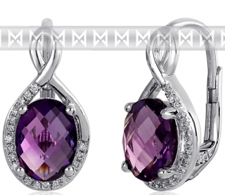 Luxusní zlaté diamantové náušnice s diamanty, pravými fialovými ametysty 3881057 POŠTOVNÉ ZDARMA!