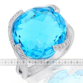  Luxusní  prsten s diamantem, bílé zlato briliant, modrý topaz (blue topaz)  386 POŠTOVNÉ ZDARMA!