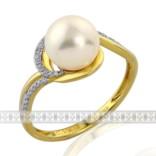 Zásnubní diamantový prsten s bílou perlou GEMS diamonds, žluté zlato  3810943 POŠTOVNÉ ZDARMA!