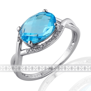  Luxusní prsten s diamantem, bílé zlato briliant, moh. modrý topaz (blue topaz) POŠTOVNÉ ZDARMA!