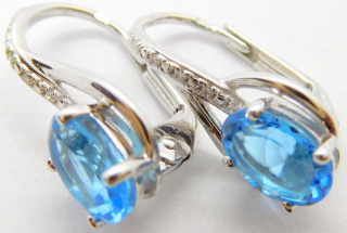 Klenoty Budín Diamantové náušnice s modrými topazy BLUE TOPAZ 585/1,85gr 3884526