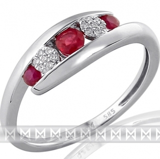 Klenoty Budín Diamantový zlatý prsten z bílého AU s pravými rubíny 3x0,29ct V58 585/2,3gr 3861