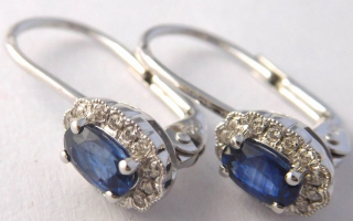 Luxusní diamantové náušnice z bílého zlata s modrými safíry 585/2,10gr 3880447