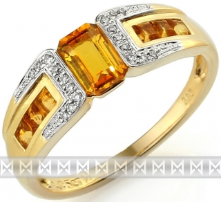 Luxusní zlatý prsten s pravými diamanty a žlutým citrínem  3811729